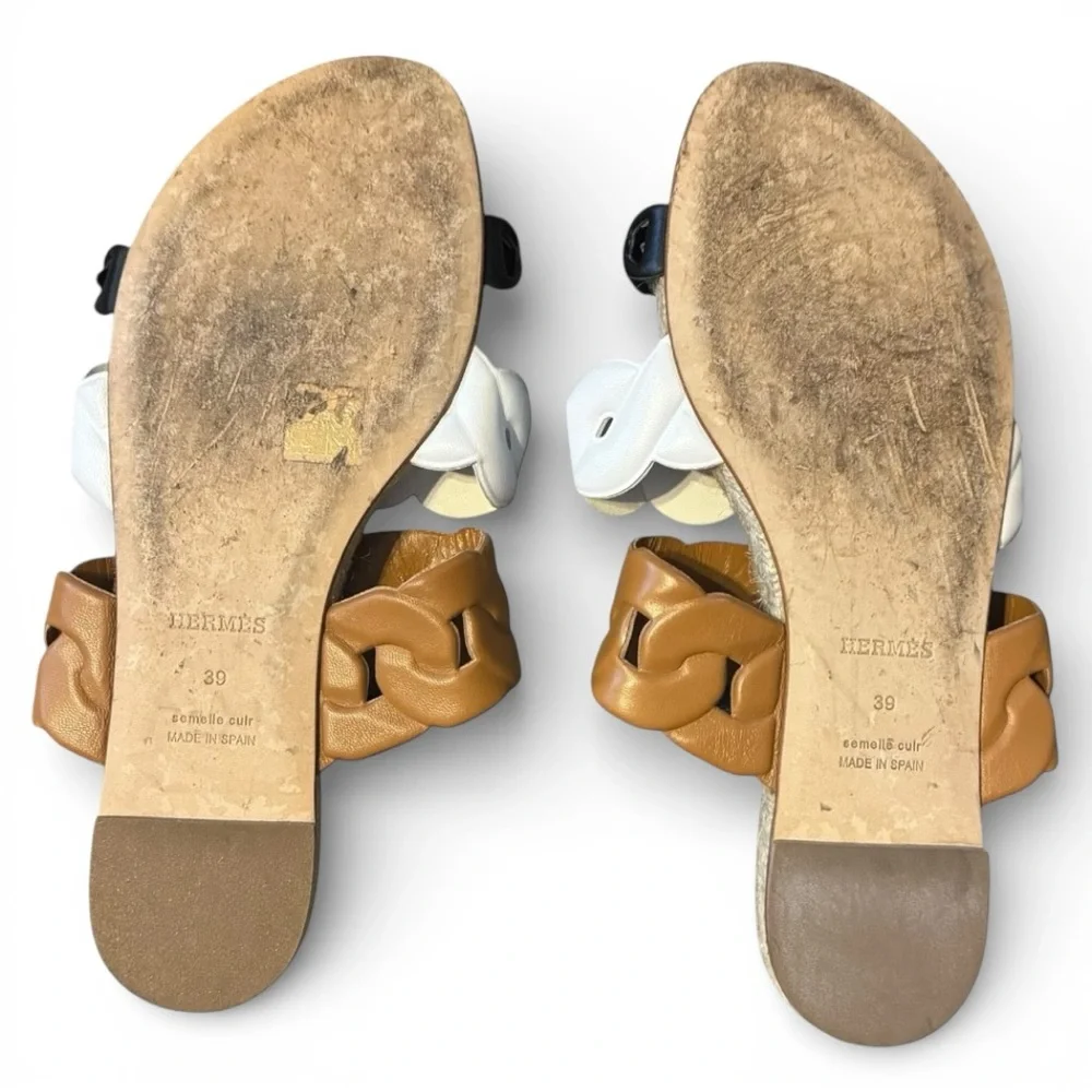 Hermès Gwen Tricolor Leather Slide Sandals Espadrille Flats 39 Summer Holiday - Picture 4 of 5